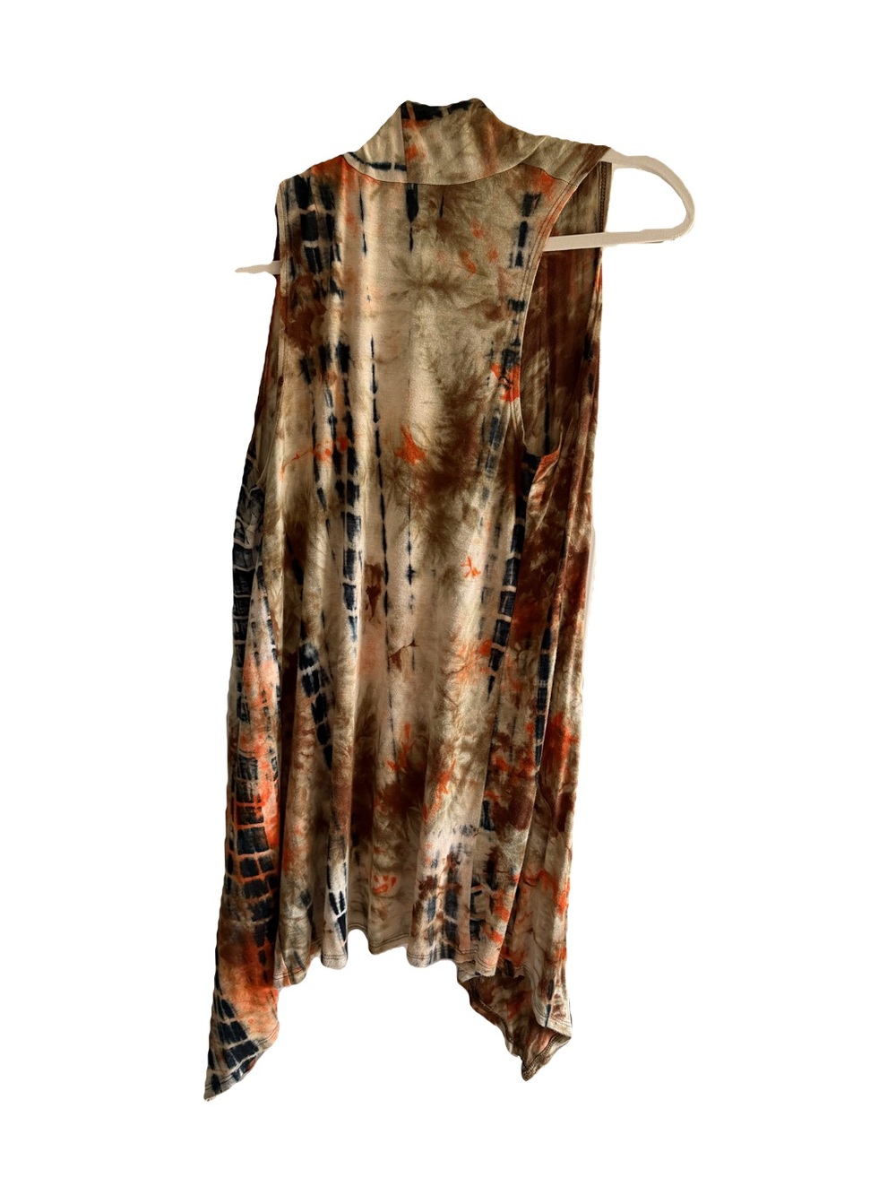 Luxe Beige Tie-Dye Duster Vest with Orange & Black Accents - Picture 2 of 3